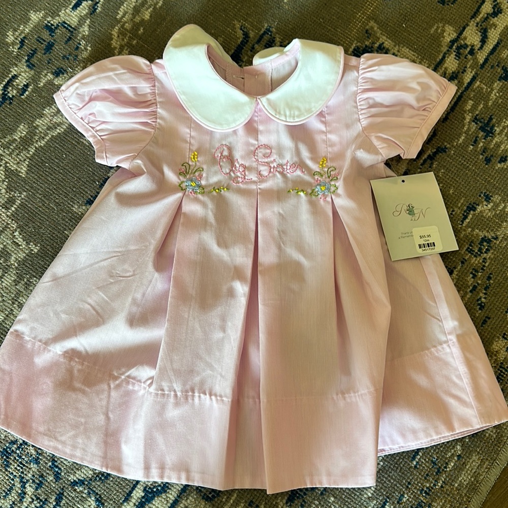 New with tags - 12 month “Big Sister” smock dress 💗
